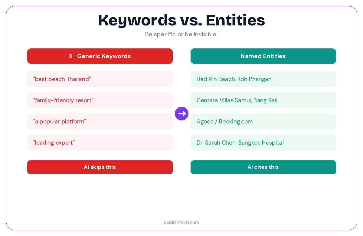 Illustration comparing keywords vs entities.