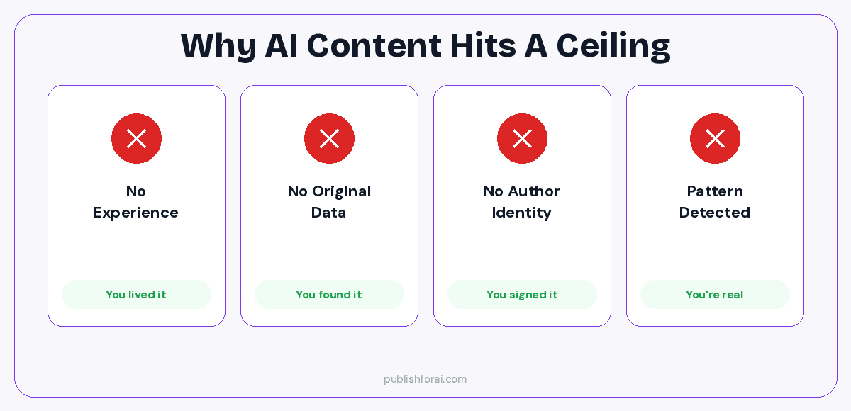 Illustration showing why AI content hits a ceiling.